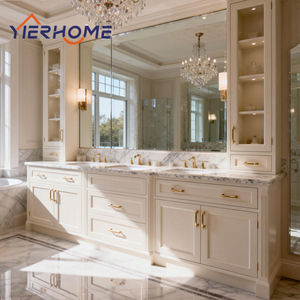 YIERHOME <span class=keywords><strong>Meuble</strong></span>-lavabo <span class=keywords><strong>double</strong></span> <span class=keywords><strong>vasque</strong></span> blanc de luxe moderne sur pied avec miroir, robinet et grand <span class=keywords><strong>meuble</strong></span> de rangement - Product Image 4