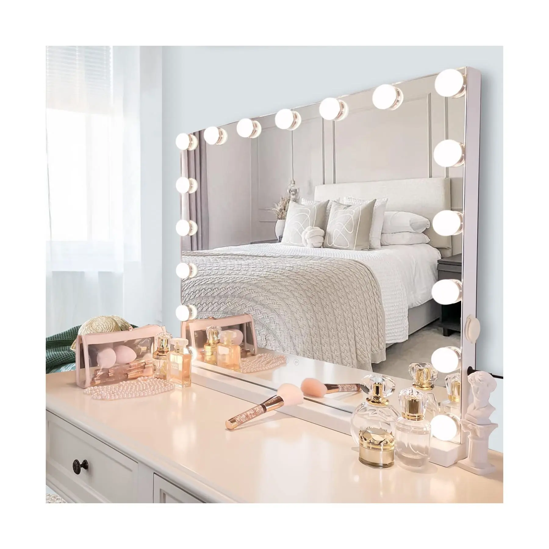 High Quality Modern Bedroom Dressing Table Hollywood Style Makeup Mirror Vanity with Drawers and Mirrors