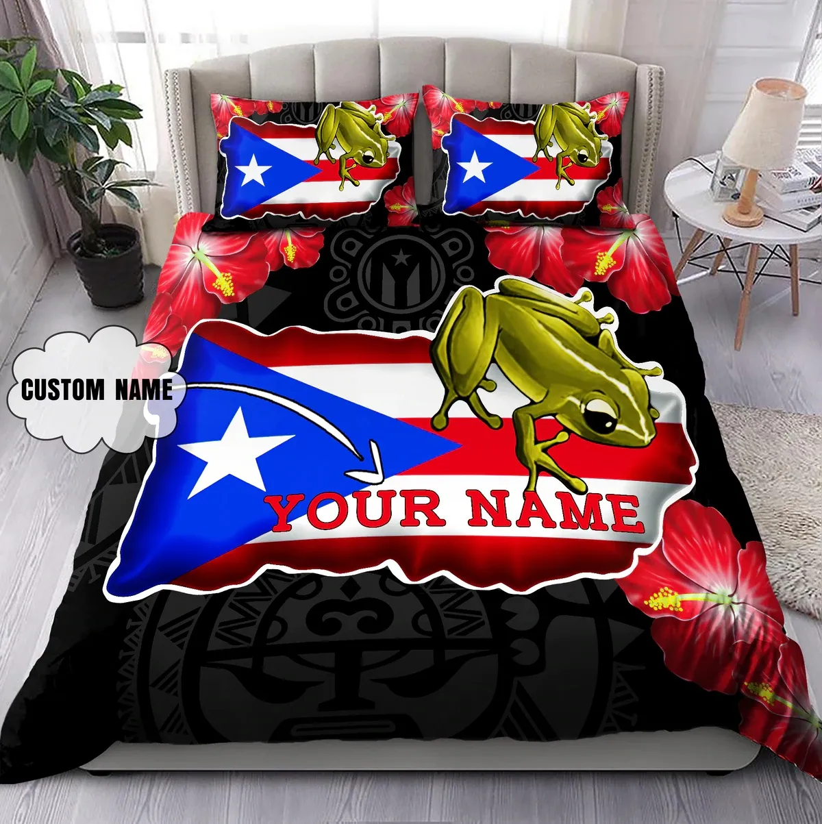 2022 Dropshipping Bedding Set With Comforter Puerto Rico Printed Duvet Cover Sets Custom Bed Covers Queen Size Bedding Set Duvet