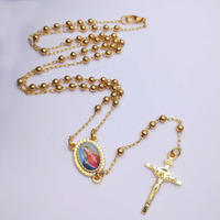 Collier de chapelet en or rempli Notre-Dame de la Charité de Jiingcan, collier de chapelet en acier inoxydable Saint-Michel