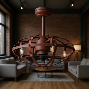 Ventilatore da Soffitto Moderno Senza Pale 42 Pollici Rosso Ruggine con Kit Luce Industriale, Telecomando, Motore AC per Interni, Struttura in Metallo - Product Image 2