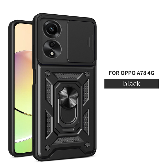 Case for OPPO A98/A79/A58/A59/A78 Armor Shockproof Metal Ring Kickstand Sliding Window Lens for Oppo A18/A38/A60 Phone Case
