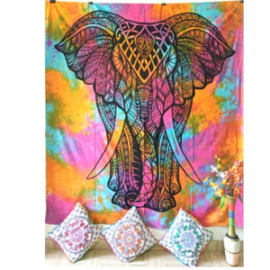 Tapices con Estampado Animal para Decoración del Hogar, Tapiz de Pared de Algodón con Diseño de Elefante, Hermoso y Hecho a Mano en India, en Varios Colores - Product Image 1