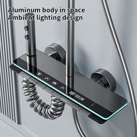 Ensemble de douche thermostatique à affichage LED intelligent Touches de piano noires Système de robinet de bain Pluie douce Jet en céramique Appartement de massage