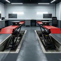 Plateforme élévatrice à ciseaux double couche enfouie certifiée CE 4T, entraînement électro-hydraulique, alignement quatre roues pour ateliers de réparation automobile