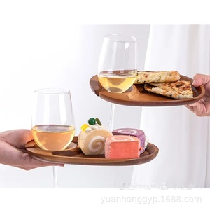 Bandeja de Madera de Acacia Pulida para Copas de Vino con Soporte para Copas de Vino Tinto, Plato Desechable para Aperitivos, Bandeja para Cócteles para Comida Occidental, Filetes - Product Image 2