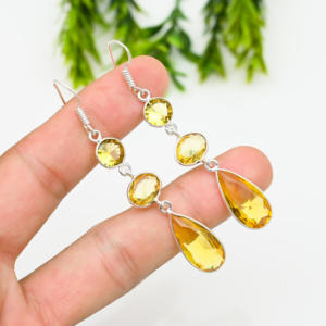 Pendientes de Plata de Ley con Piedras Preciosas de Corte Esmeralda Estilo Bohemio para Mujer, Joyería para Regalo de Fiesta - Product Image 1