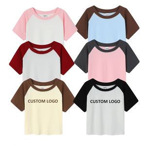 Camiseta Corta de Verano para Mujer, 230gsm, Algodón, Corte Ajustado, Estilo Raglán, Sexy, con Bloques de Color, Manga Corta - Product Image 2