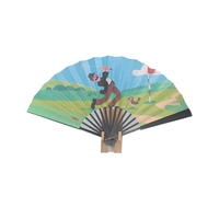 Grand éventail pliant classique en bambou fait main, motif dessin animé Ananda, pour festivals, rave, danse, musique, sports, fêtes et décorations, pour hommes et femmes