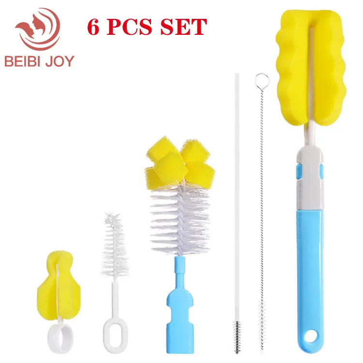 Baby bottle cleaning brush set cleaning 6-piece set Sponge cleaning brush Feeding bottle brush