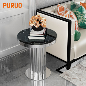 Puruo sống đồ nội thất thiết kế hiện đại kim loại Sliver thép không gỉ ít đá cẩm thạch Top Vòng bảng bên - Product Image 3