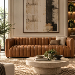 Modern Tufted Three Seat Leather <b>Sofa</b> Minimalist Style Living Room Leather <b>Sofa</b> <b>Set</b> - Product Image 1