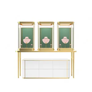 Tampilan perhiasan mewah Vitrine emas mewah kelas atas desain kabinet tampilan butik Interior toko perhiasan dengan lampu led