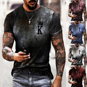 Camiseta de Verano para Hombre, Cuello Redondo, Manga Corta, Estampado de Corona K, Algodón - Product Image 2