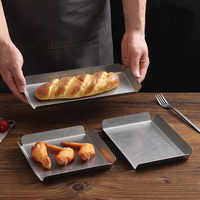 Plateau rectangulaire rétro en acier inoxydable pour café, rangement, barbecue, plat à fondue et vaisselle de barbecue