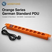 PDU de rack 1U standard allemand à 8 prises 16V, style européen, boîtier en aluminium, pour réseau et montage en rack