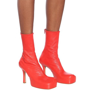 Botines de tacón alto con plataforma y cremallera trasera para mujer, con punta cuadrada ancha y forro de piel, ideales para chicas. - Product Image 3