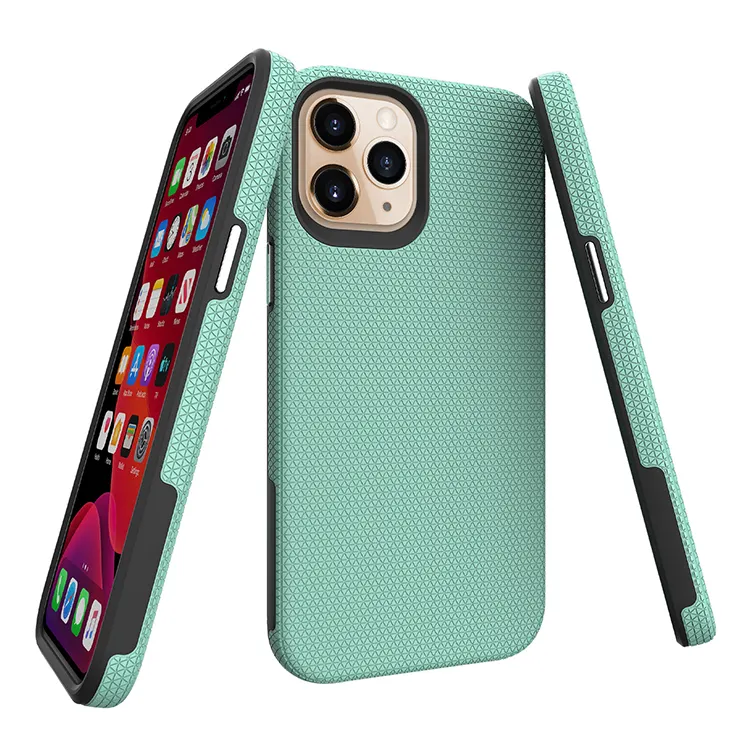 2022 Cutting-edge Rigid Triangle Texture PC TPU Metal Buttons Hybrid Rugged Shockproof Cell Phone Case For iPhone 13 Rugged Case