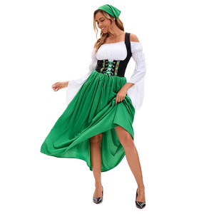 Medieval Farm Maid Costume Women Adult Oktoberfest Dress <b>Red</b> Green Blue Polyester Fiber - Product Image 3