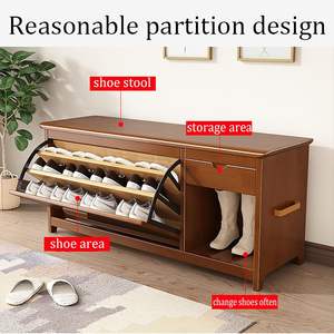 <span class=keywords><strong>Meuble</strong></span> de maison au design unique, <span class=keywords><strong>banc</strong></span> en bois avec tiroir et étagère de rangement, armoire à chaussures à 3 niveaux pour le salon et l'entrée - Product Image 2