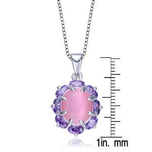 Collana TD Collette Z elegante argento Sterling con zirconi viola e accessori alla moda con ciondolo ovale in vetro rosa - Product Image 3