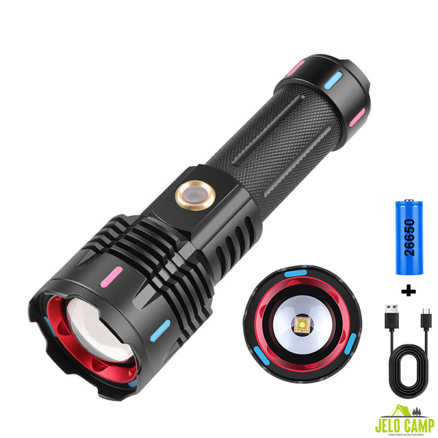 Long Range 30W LED Flashlight Night Glowing Fluorescent Strip Torch Rechargeable Focus Zoom Outdoor Camping Tactical Flashlights