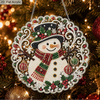 Lot de 2 kits de pendentifs acryliques DIY de Noël avec peinture diamantée 5D, motif attrape-soleil Bonhomme de neige et Sapin de Noël, ornements suspendus en strass