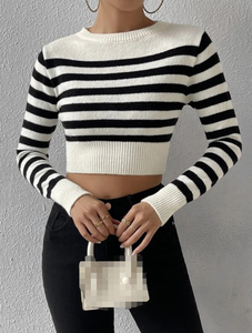 Suéter de <span class=keywords><strong>Mujer</strong></span> a la Moda para Primavera, Top de Punto a Rayas con Capa Interior Corta - Product Image 5