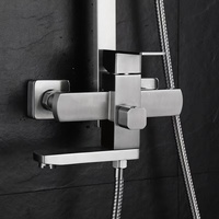 Pommeau de douche carré en acier inoxydable brossé 304, double jet, portable, design moderne, ensemble de douche à levage supérieur