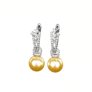 Orecchini Mikimoto con perle del Mare del Sud, in argento 925 placcato rodio, con perle coltivate gialle rotonde AAA, classici gioielli da sposa - Product Image 1