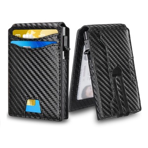Portefeuille intelligent en fibre de carbone avec blocage RFID, porte-cartes automatique avec pince à billets pour hommes - Product Image 1