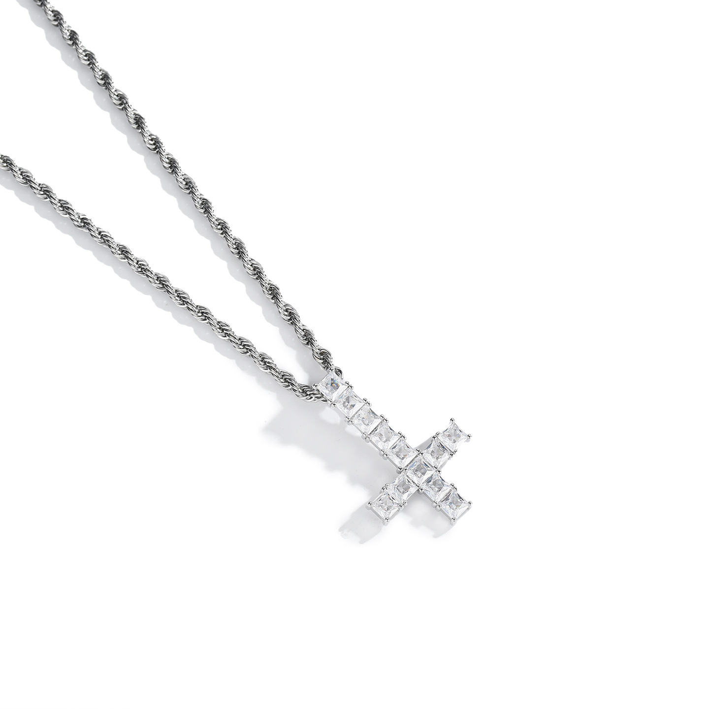 Inverted cross pendant, 24-inch twisted chain