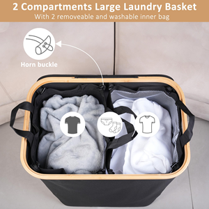 Cesto de Ropa Plegable de Bambú de Gran Capacidad para Uso Familiar, Solución de Almacenamiento Práctica para las Necesidades Diarias de Lavandería - Product Image 4