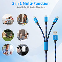 Kabel Data pengisi daya ponsel 3 in 1, kabel Data pengisian daya Cepat tipe C, kabel Data nilon kepang untuk ponsel