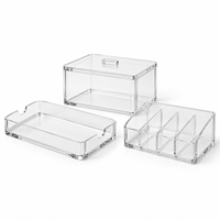 Organisateur de rangement de salle de bain en acrylique transparent résistant aux UV, ensemble de 3 pièces, boîte à couvercle, plateau, étagère à compartiments, pour maquillage, bijoux, découpe