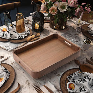 Vaisselle en bois massif écologique, plateau rond de luxe moderne gravé, plateau à dessert, plateau à collation, fêtes, service de fruits secs - Product Image 3