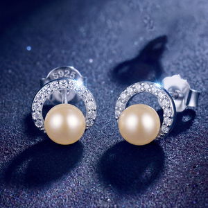 Élégantes boucles d'oreilles clous en argent S925 avec feuille et perle d'eau douce, bijoux en zircon pour femme, cadeau de mariage ou d'anniversaire - Product Image 5