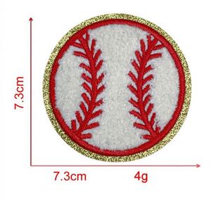 Patchs thermocollants en chenille à motif de baseball, lettres et chiffres, 7 cm, avec bordure dorée scintillante, blanc et jaune, pour la décoration de chapeaux et de vêtements - Product Image 6