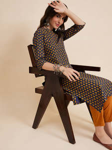 Conjunto de Kurta Étnica con Estampado Digital Azul para Mujer, RAMMAS KURTIS, Elegante, de Rayón Premium, Estilo Casual, de Rajasthan - Product Image 5