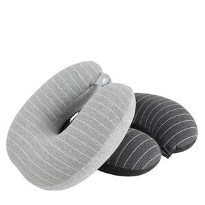 Almohada en forma de U Flying Bear de 28x26x14cm, de algodón peinado a rayas, soporte para el cuello, almohada de viaje y oficina, gris oscuro, gris claro - Product Image 4