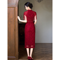 Nouvelle Robe Longue Élégante Rouge Style Chinois en Polyester Uni Coupe Ajustée Sans Manches pour Femme – Idéale pour Mariage, Cérémonie, Fiançailles et Célébrations d'Automne
