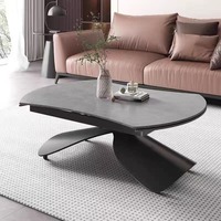 Table basse multifonctionnelle moderne extensible et réglable en hauteur, en acier inoxydable avec plateau en marbre, pour salon, meubles de maison