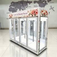 Pendingin Minuman Kaca Pintu Kaca 3/4/5 Pintu Hitam Kontrol Mekanis Suhu Tunggal dengan Pendingin Udara untuk Toko Bunga