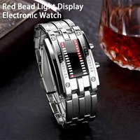 Jam tangan Digital LED biner teknologi masa depan baja tahan karat hitam