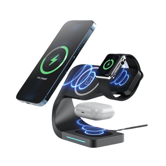 Magnetic Wireless Charger 15W Fast Charging Mobile Charger 3 in 1 for Mobile Phone Watch and Earphone