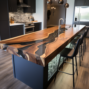 Comptoirs de <span class=keywords><strong>cuisine</strong></span> Live Edge en bois massif sur mesure Hauts de l'île Dessus de vanité et dessus de table Plateaux de <span class=keywords><strong>cuisine</strong></span> en époxy - Product Image 4
