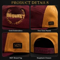 Topi Formal Dua Warna Burgundy Emas Custom, Gaya Streetwear, 5 Panel, Tanpa Struktur, Snapback, Bahan Katun Twill, Unisex, Cocok untuk Alumni