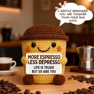 Regalos Divertidos para Amantes del Café, para Amigos y Compañeros de Trabajo, Café de Ganchillo Hecho a Mano, Decoración de Escritorio Única e Inspiradora, Regalo para Pensar en Ti - Product Image 6