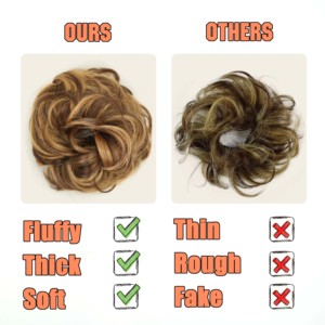 Extensiones de Cabello Elegantes para Mujer, Moño Despeinado Tipo Donut, Rizado, con Cuerda Elástica - Fibra Sintética al por Mayor, 40g, Color Ombre/Natural/T - Product Image 3