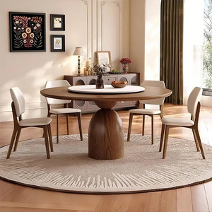 Set da Pranzo Moderno Minimalista in Stile Scandinavo con Tavolo Rotondo in Legno Massello per Appartamenti e Hotel - Product Image 5